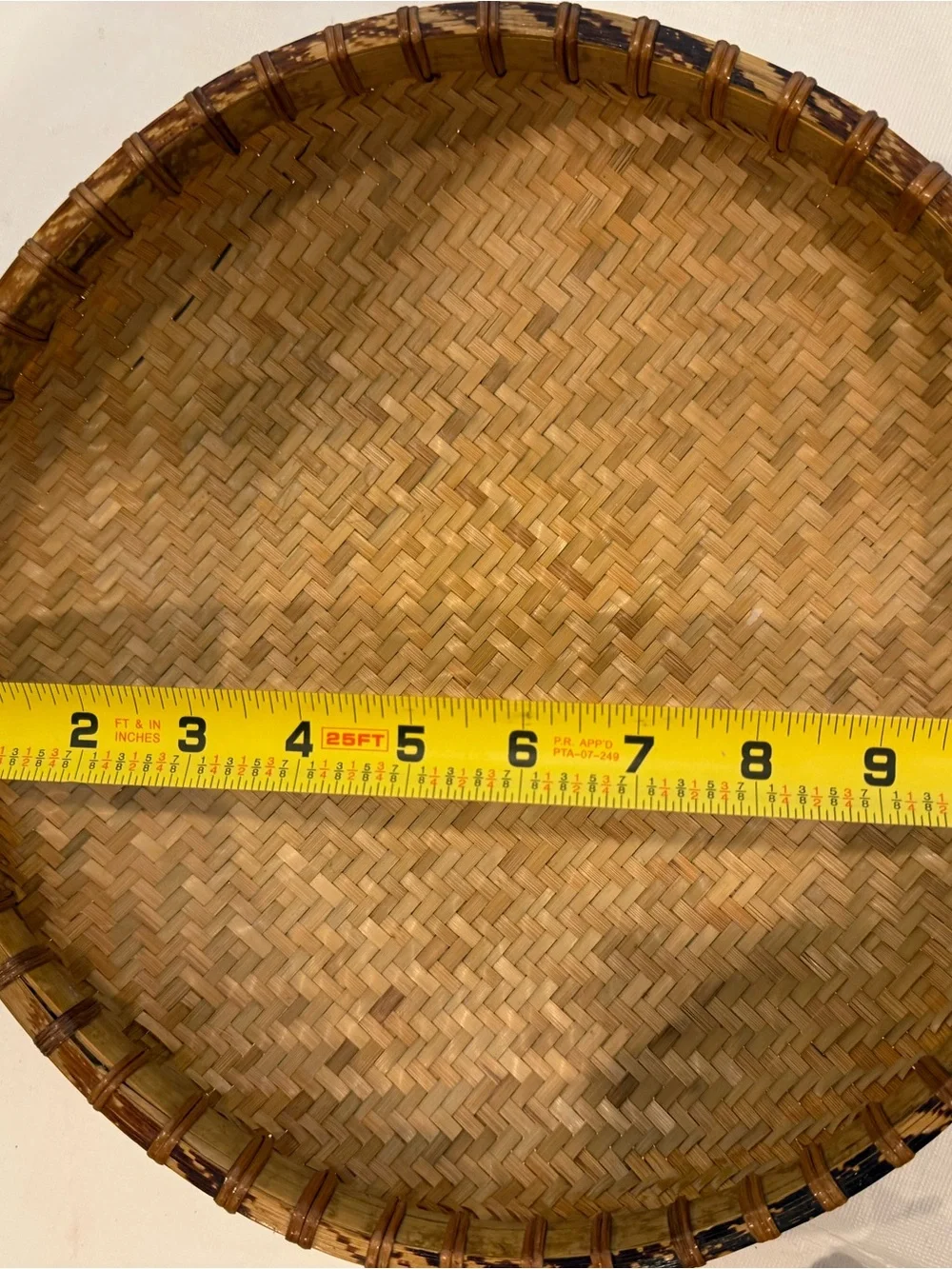 Handwoven Natural Bamboo Serving Tray - Brown - vintage rattan bowl